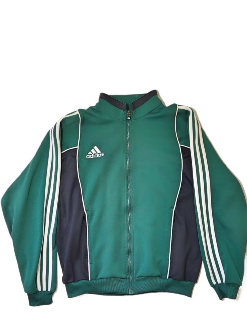 Adidas Vintage Track Jacket Mens L Green Navy 3 Stripe Colorblock Y2K Retro